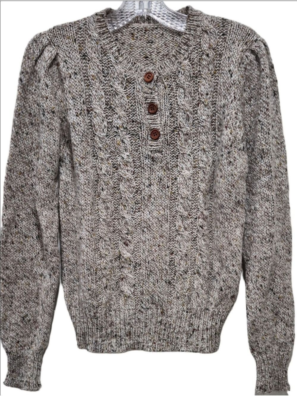Gorgeous Handmade Cable Knit Puff Sleeve Henley Sweater Fits Small